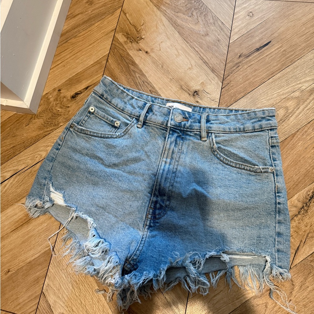 Zara Blue Distressed Jean Shorts